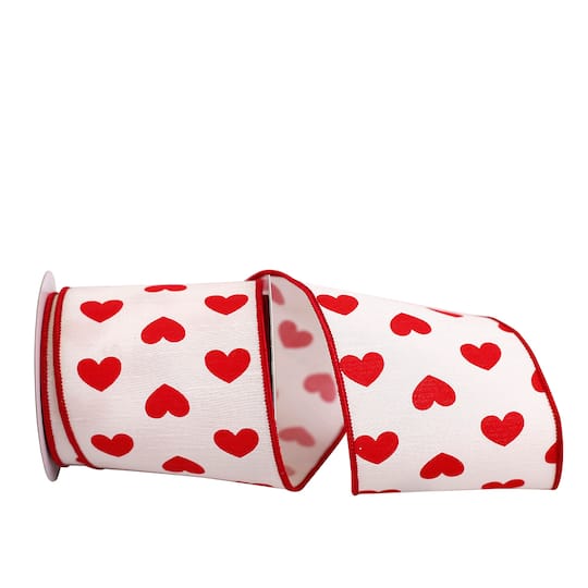 Reliant 4" x 5yd. Wired Dupioni Hearts Ribbon